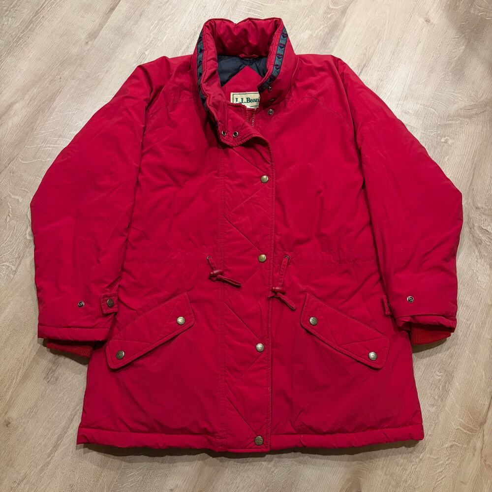 Vintage 80s/90s L.L. Bean Mountain Parka Jacket Women's M Red Goose Down Aztec